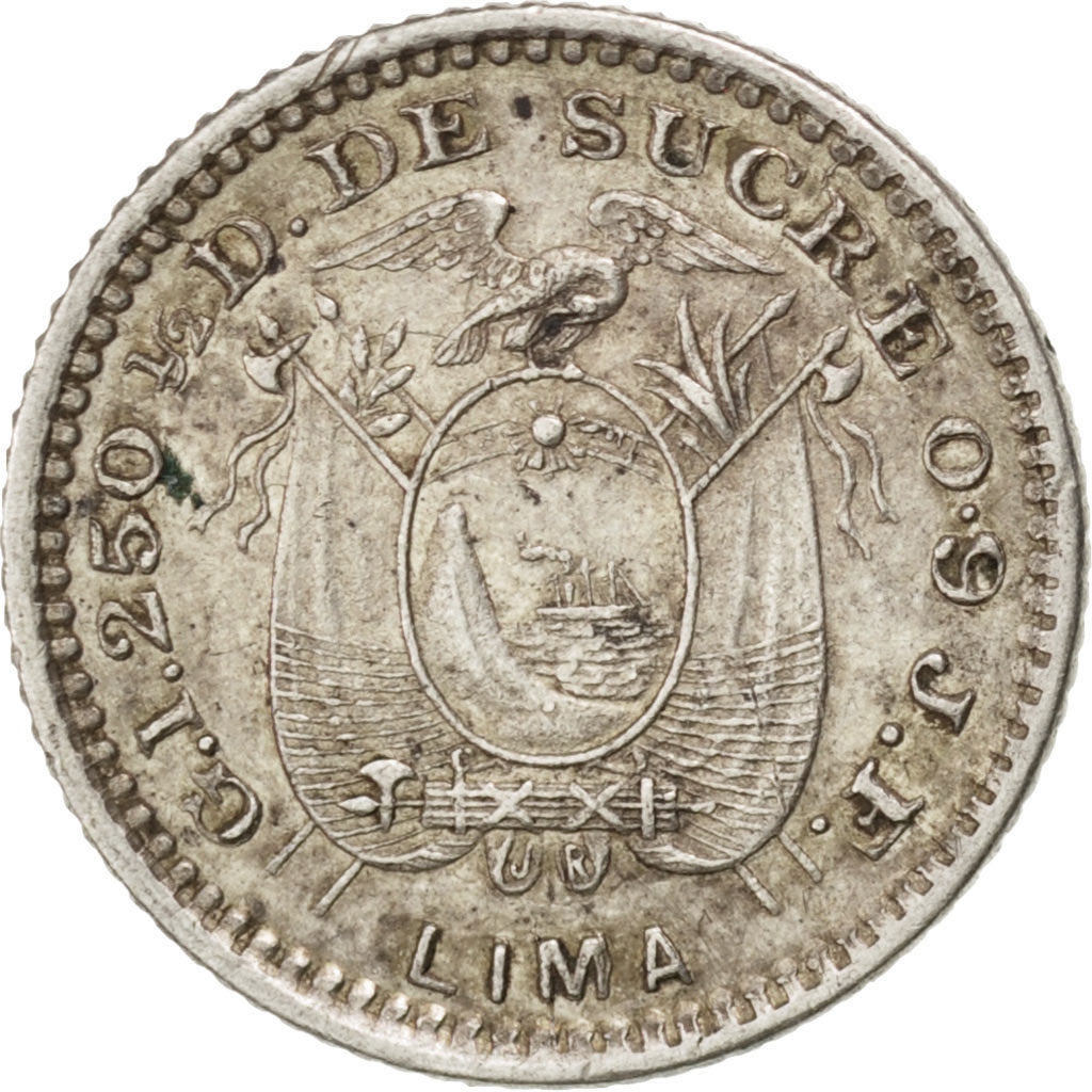 ECUADOR, 1/2 Decimo, Medio, 1899, Lima, KM #55.1, AU(55-58), Silver, 15, 1.25