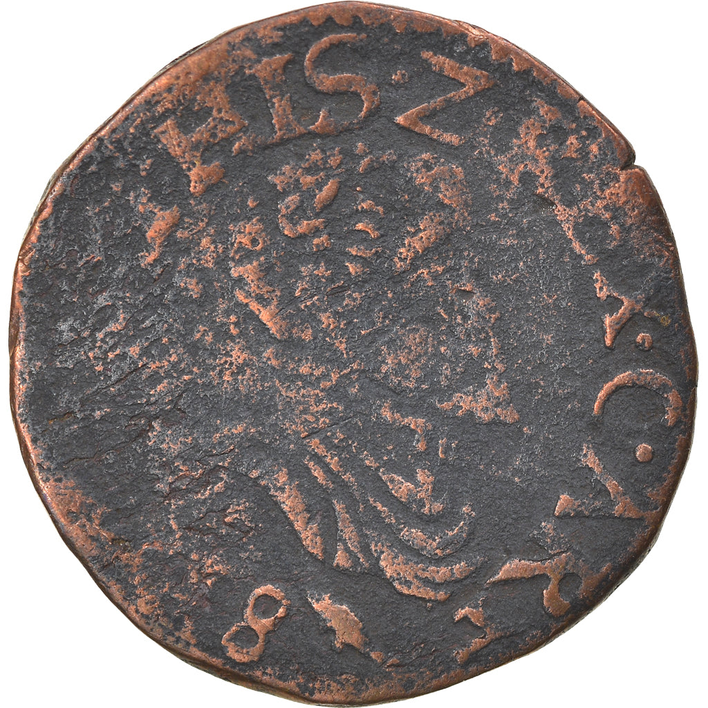 Moneta, Hiszpania niderlandzka, Philip II, Gigot, 1587, Arras, F(12-15), Miedź