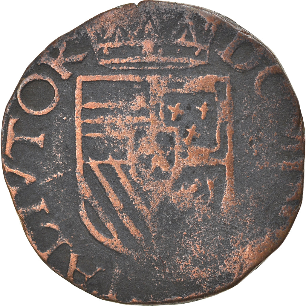 Moneta, Hiszpania niderlandzka, Philip II, Gigot, 1587, Arras, F(12-15), Miedź