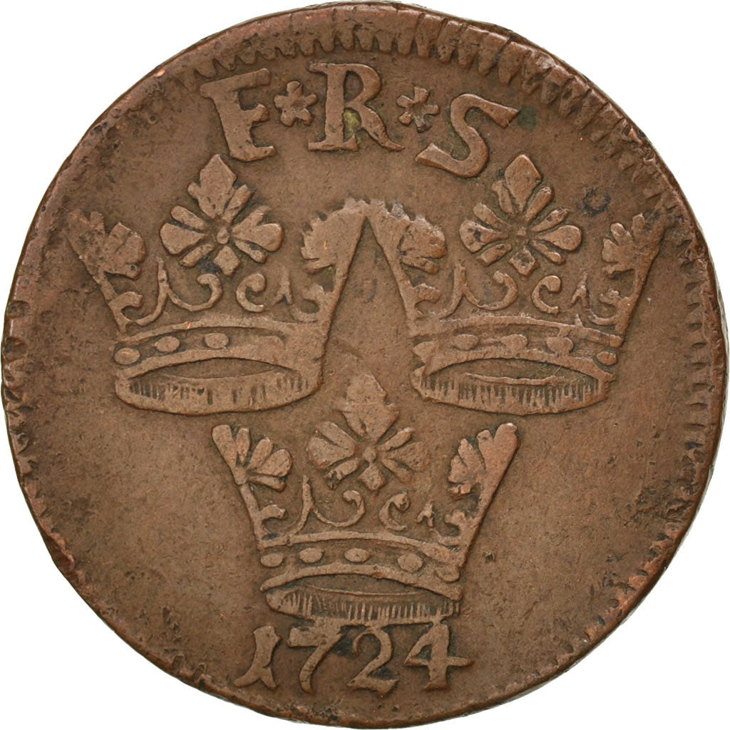 Coin, Sweden, Frederick I, Ore, K.M., 1724, VF(30-35), Copper, KM:383.1