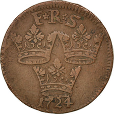 Coin, Sweden, Frederick I, Ore, K.M., 1724, VF(30-35), Copper, KM:383.1