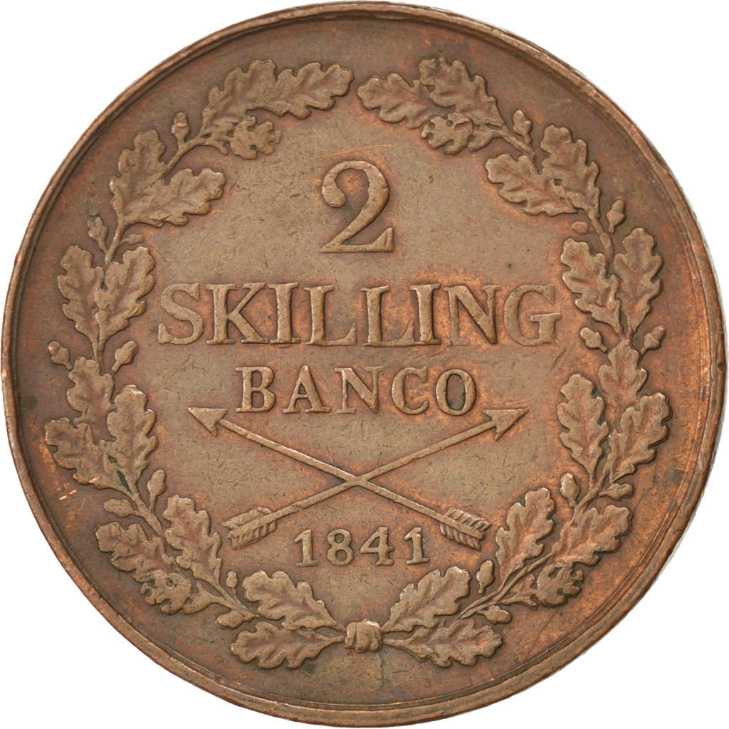 Moneda, Suecia, Carl XIV Johan, 2 Skilling, 1841, MBC+, Cobre, KM:643