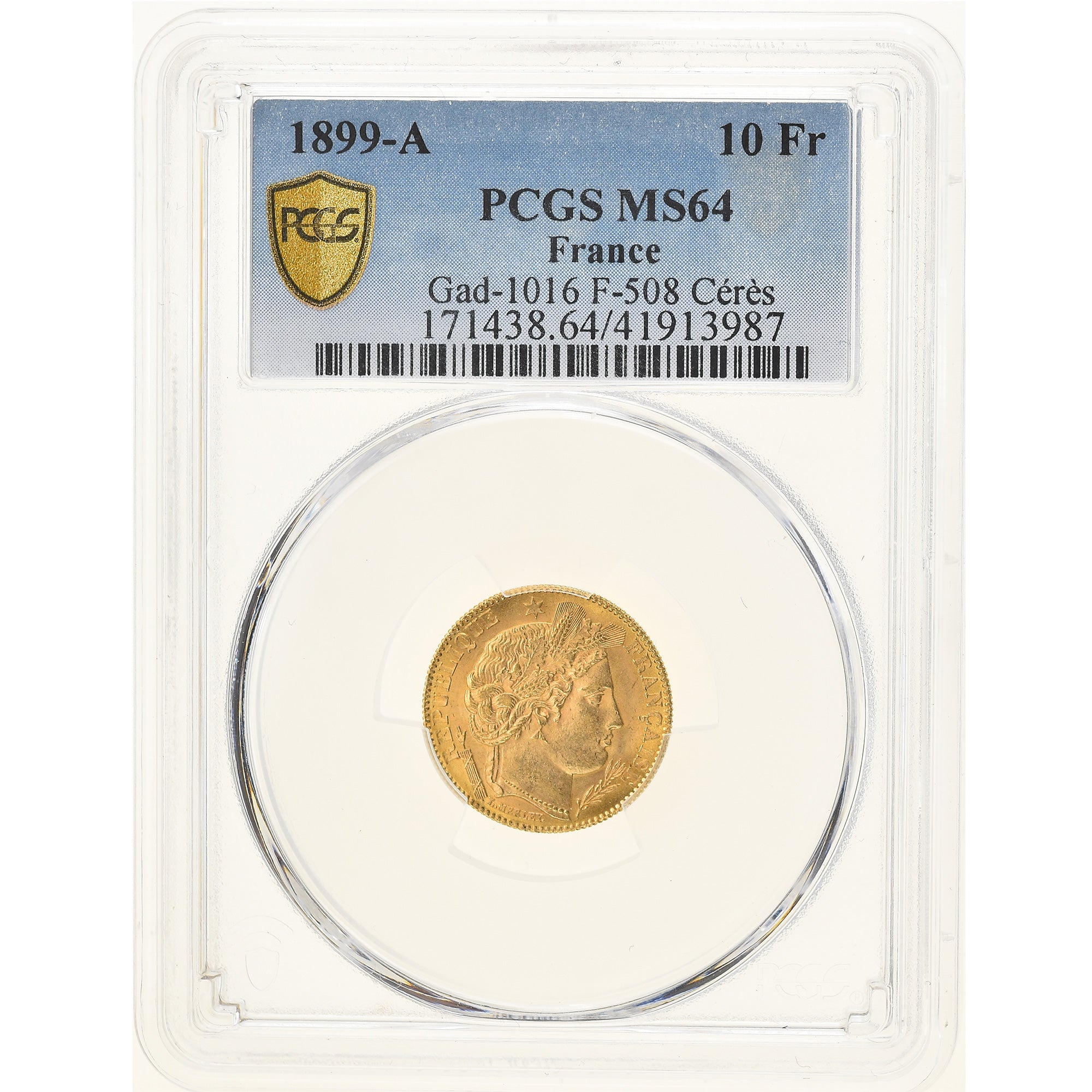 Coin, France, Cérès, 10 Francs, 1899, Paris, PCGS, MS64, MS(64), Gold, KM:830