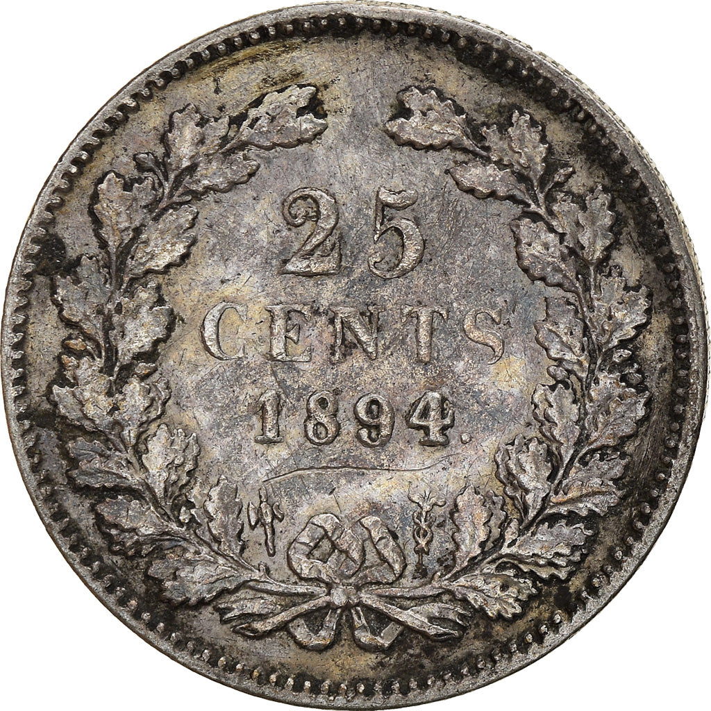 Monnaie, Pays-Bas, Wilhelmina I, 25 Cents, 1894, Utrecht, TB+, Argent, KM:115