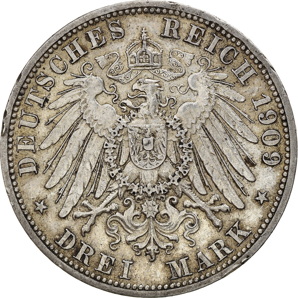 Coin, German States, PRUSSIA, Wilhelm II, 3 Mark, 1909, Berlin, EF(40-45)