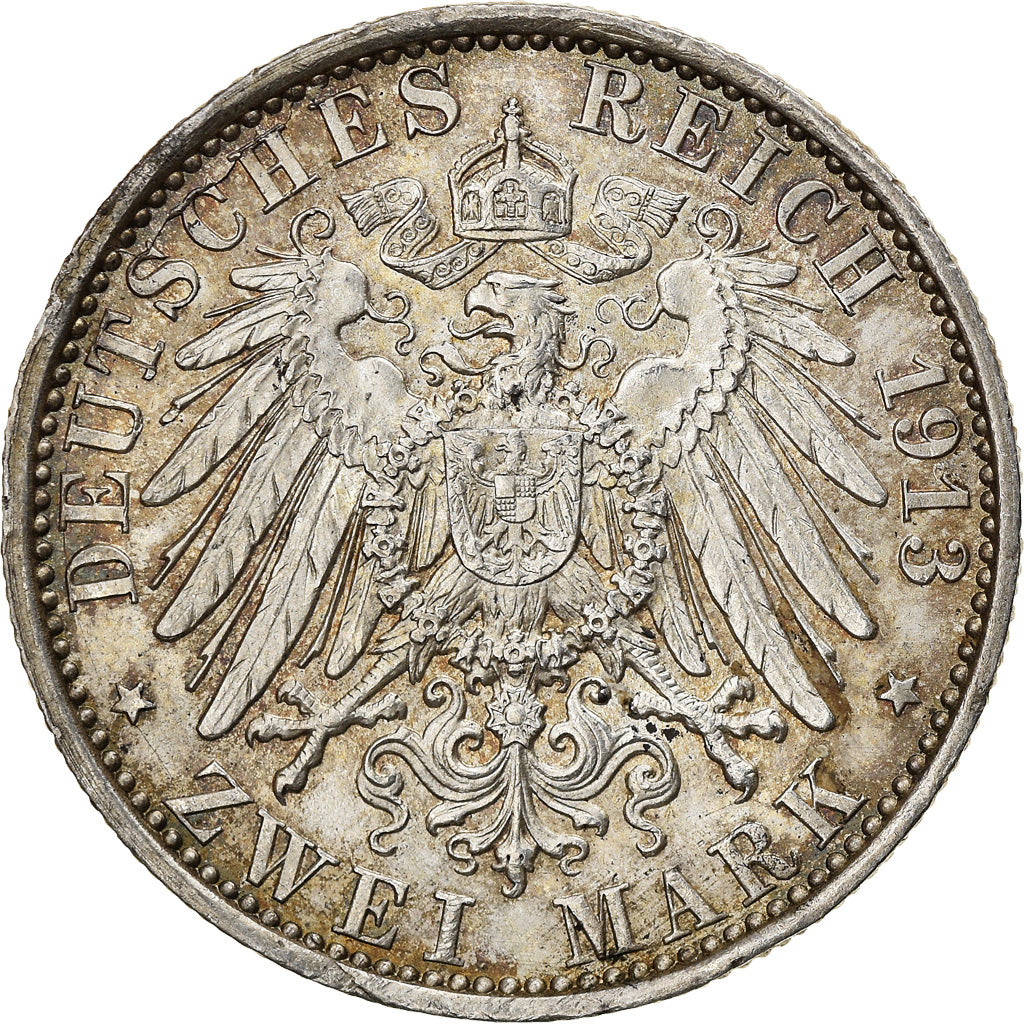 Coin, German States, PRUSSIA, Wilhelm II, 2 Mark, 1913, Berlin, AU(50-53)