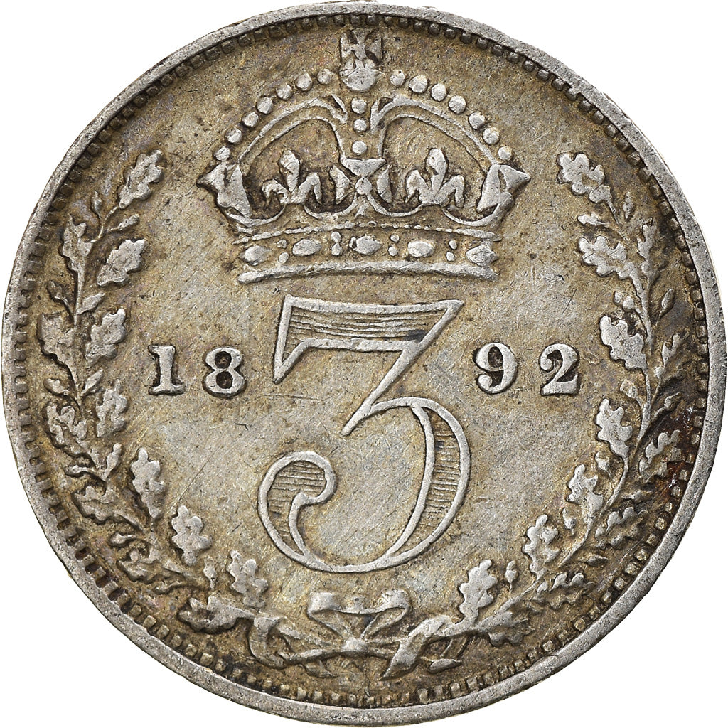 Coin, Great Britain, Victoria, 3 Pence, 1892, VF(30-35), Silver, KM:758