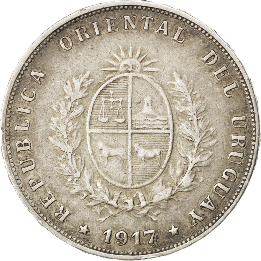 Moneda, Uruguay, 50 Centesimos, 1917, MBC, Plata, KM:22