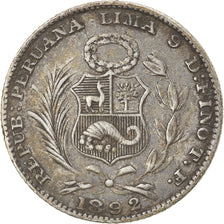 Monnaie, Pérou, SOUTH PERU, Dinero, 1892, Lima, TTB, Argent, KM:204.1