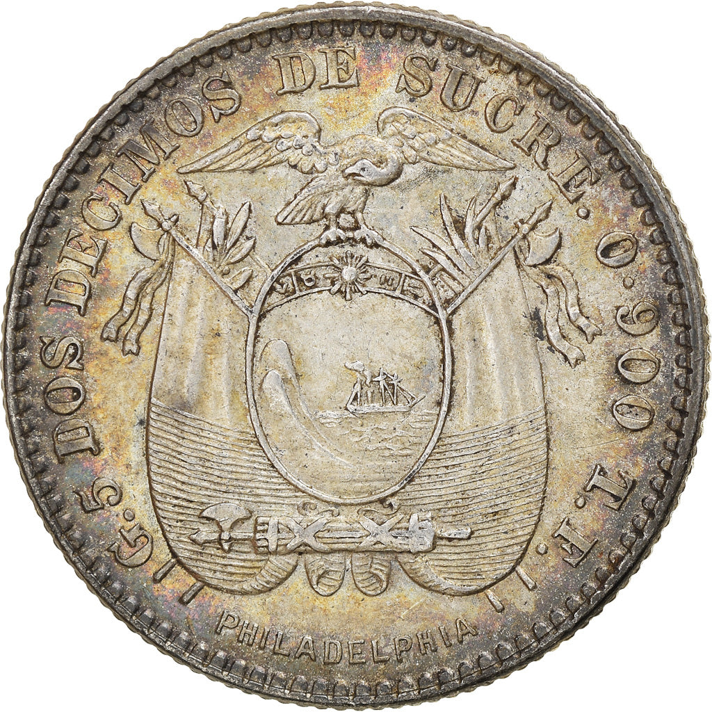 Moneda, Ecuador, 2 Decimos, Dos, 1895, Philadelphia, MBC+, Plata, KM:51.4