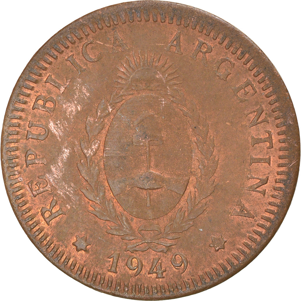 Coin, Argentina, 2 Centavos, 1949, EF(40-45), Copper, KM:38a