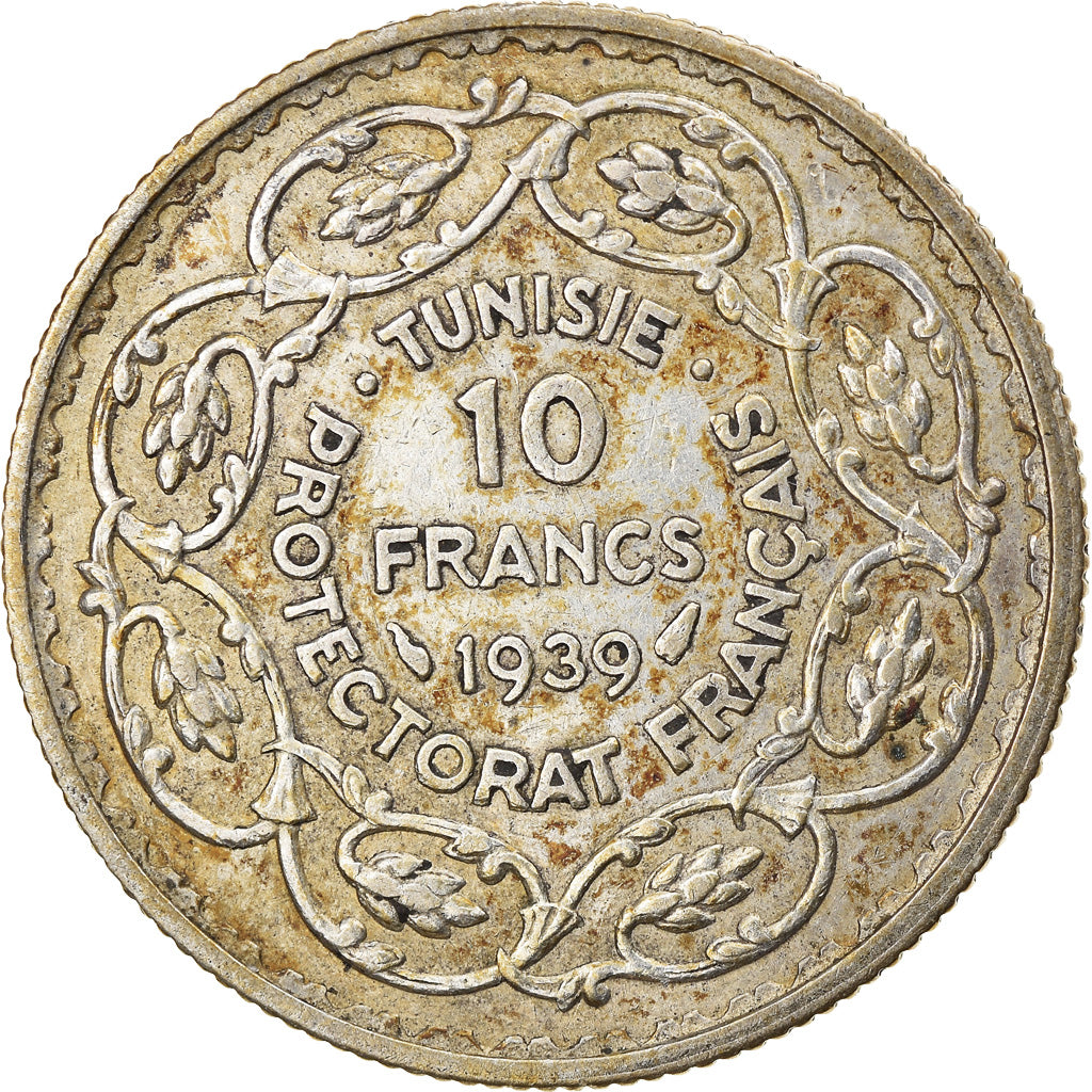 Coin, Tunisia, Ahmad Pasha Bey, 10 Francs, 1939, Paris, EF(40-45), Silver