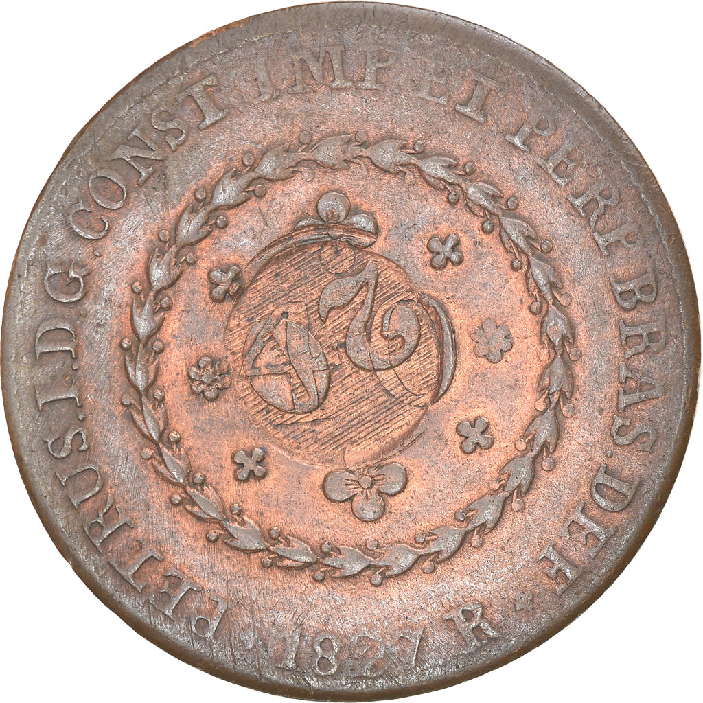 Coin, Brazil, Pedro I, 20 Reis, 1827, Rio de Janeiro, VF(20-25), Copper