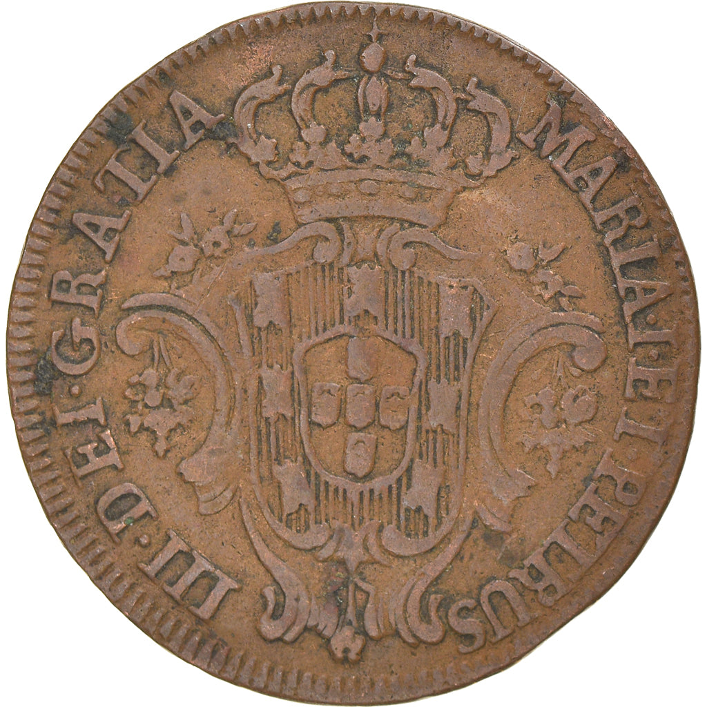Coin, Portugal, Maria I and Pedro III, 3 Reis, III, 1777, EF(40-45), Copper