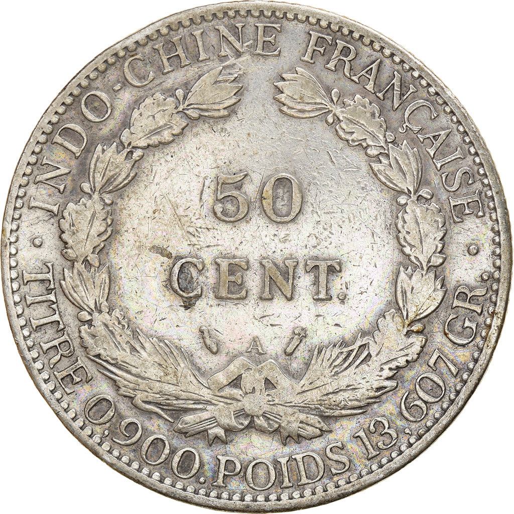 Moneta, Indocina, 50 Cent, 1895, Paris, MB+, Argento, Lecompte:257