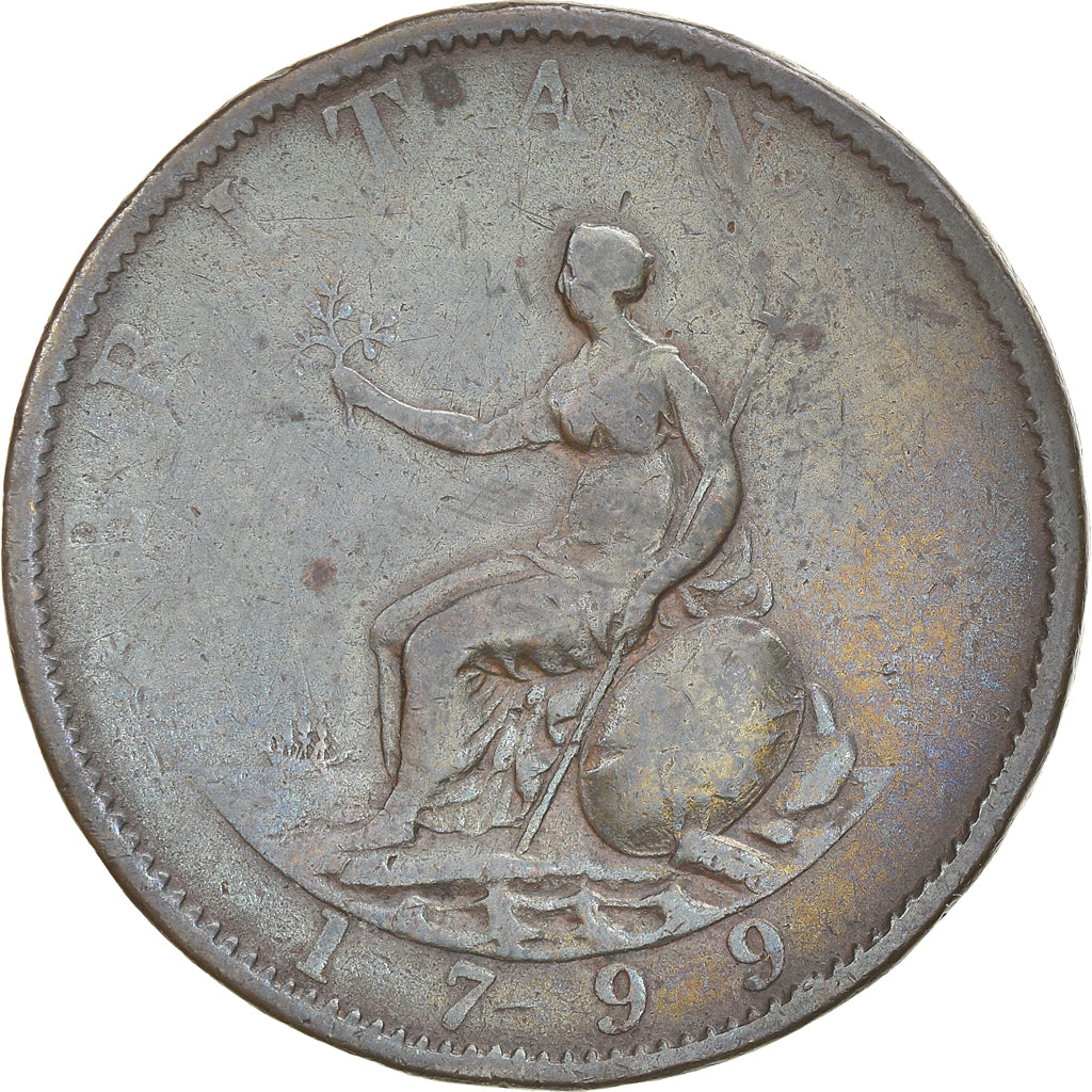 Coin, Great Britain, George III, 1/2 Penny, 1799, F(12-15), Copper, KM:647