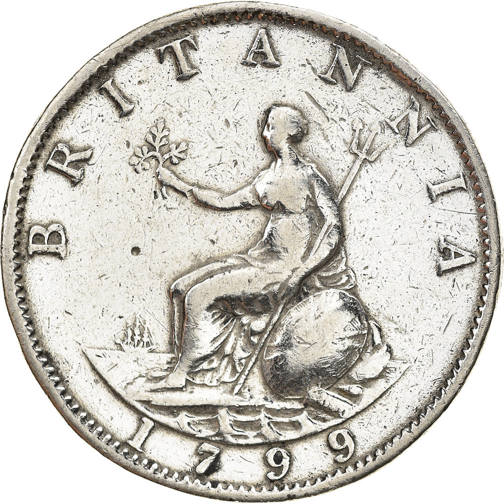 Coin, Great Britain, George III, 1/2 Penny, 1799, VF(20-25), Copper, KM:647