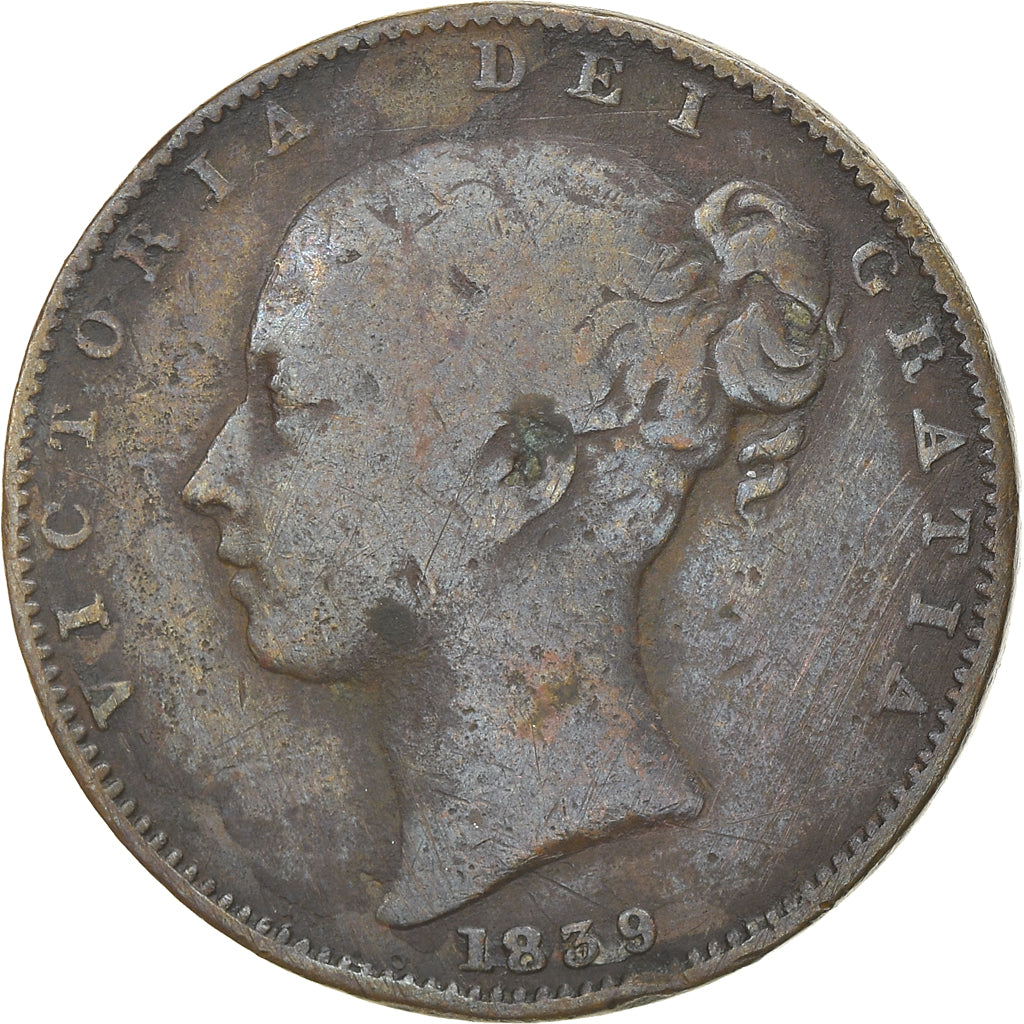 Coin, Great Britain, Victoria, Farthing, 1839, VF(20-25), Copper, KM:725