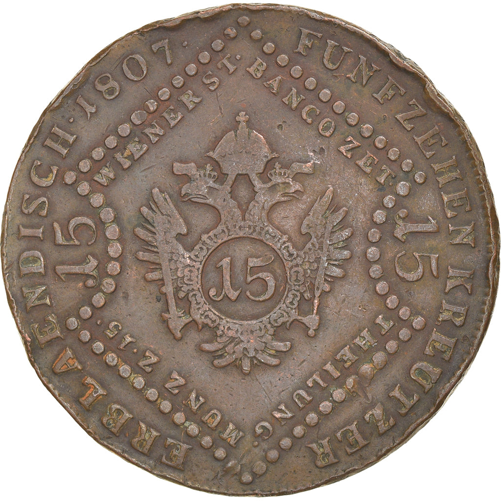 Coin, Austria, Franz II (I), 15 Kreuzer, 1807, Vienna, VF(30-35), Copper