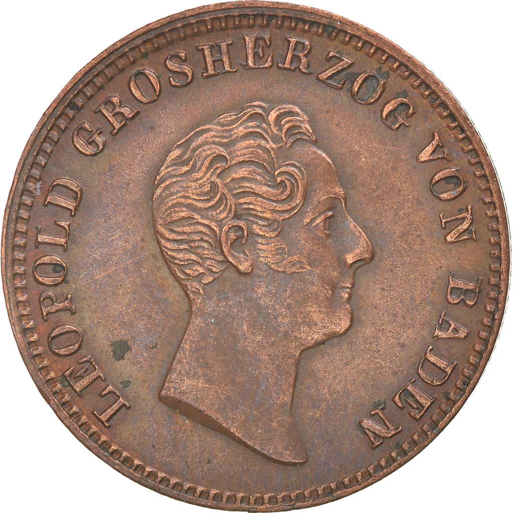 Coin, German States, BADEN, Leopold I, Kreuzer, 1844, EF(40-45), Copper, KM:203