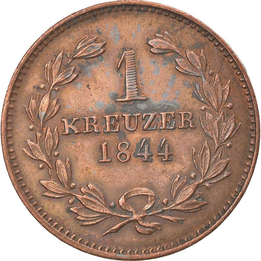 Coin, German States, BADEN, Leopold I, Kreuzer, 1844, EF(40-45), Copper, KM:203