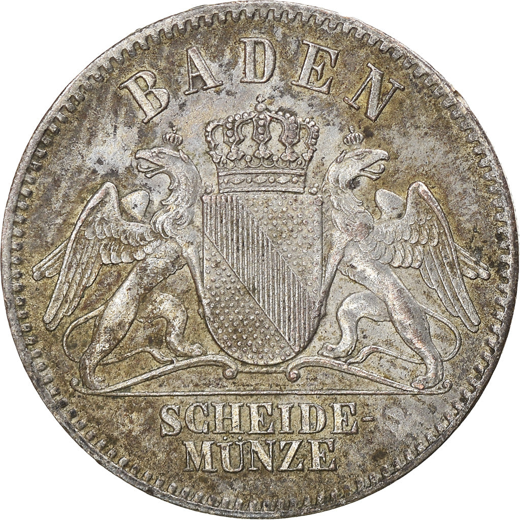 Coin, German States, BADEN, Friedrich I, 3 Kreuzer, 1869, EF(40-45), Silver