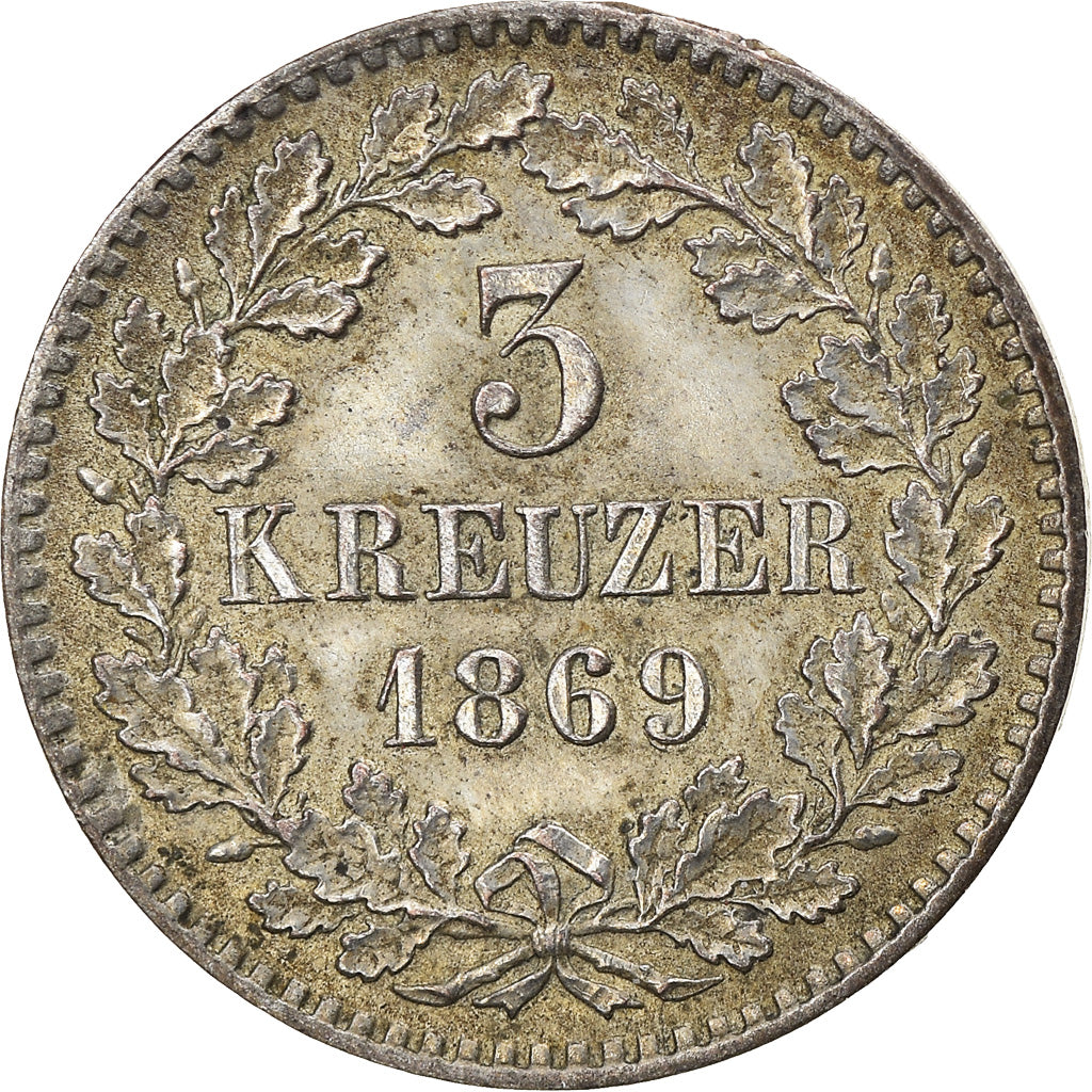 Coin, German States, BADEN, Friedrich I, 3 Kreuzer, 1869, EF(40-45), Silver