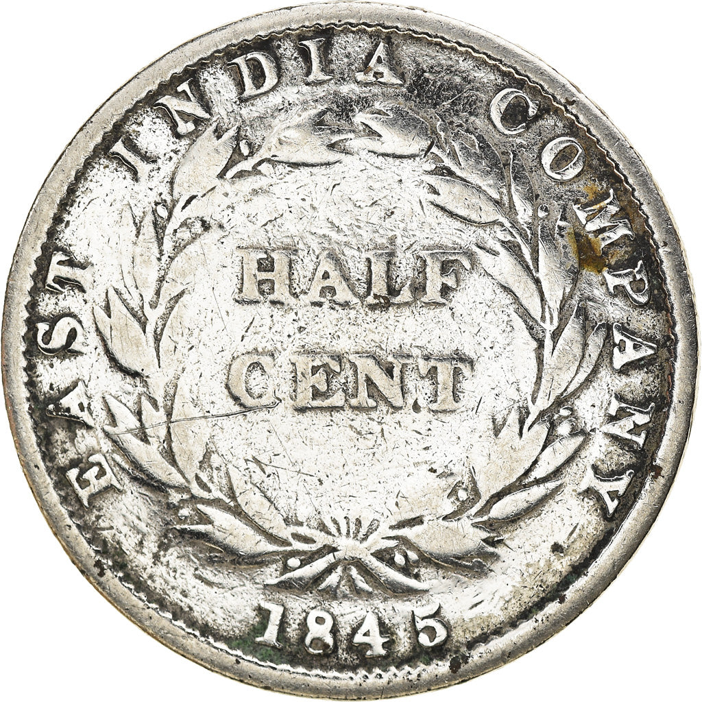 Coin, Straits Settlements, Victoria, 1/2 Cent, 1845, F(12-15), Copper, KM:2