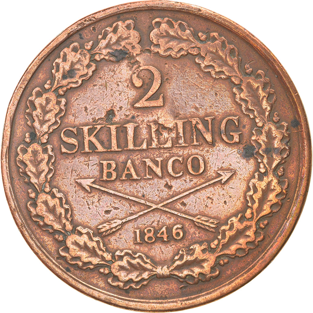 Coin, Sweden, Oscar I, 2 Skilling, 1846, VF(20-25), Copper, KM:664