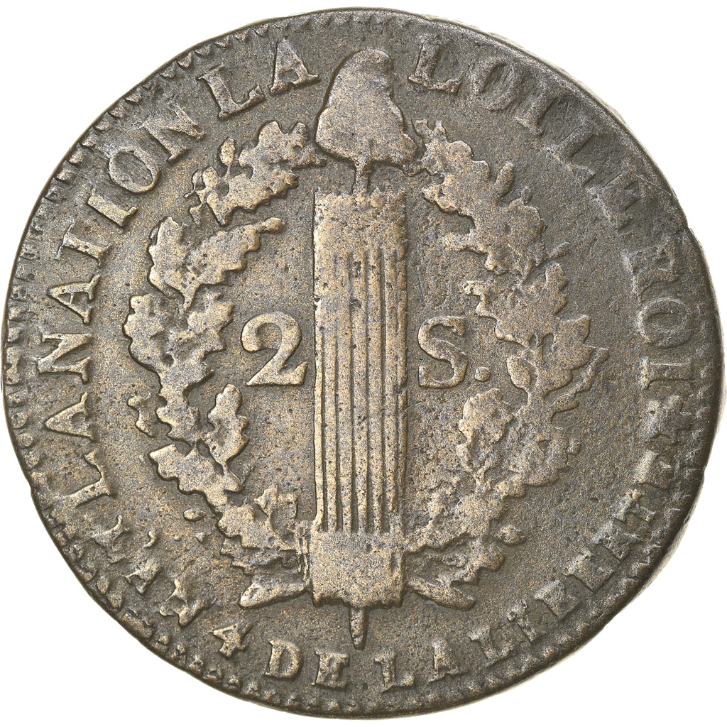 Coin, France, Louis XVI, 2 Sols, 1792, Bayonne, VF(20-25), Bronze, KM:603.9