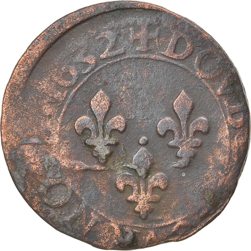 Coin, France, Louis XIII, Double tournois, buste juvénile au col fraisé