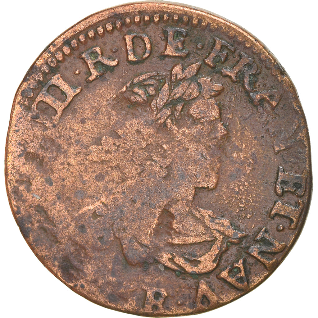 Munten, Frankrijk, Louis XIII, Double tournois, buste laurée et drapé, Double