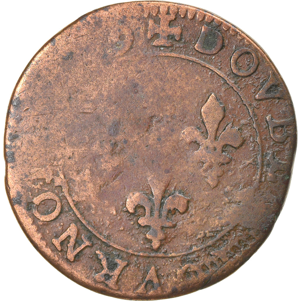 Munten, Frankrijk, Louis XIII, Double tournois, buste laurée et drapé, Double