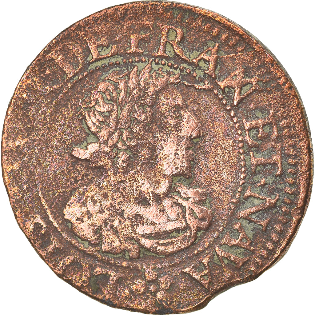 Moneta, Francia, Louis XIII, Double tournois, buste laurée et drapé, Double