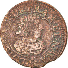 Moneta, Francia, Louis XIII, Double tournois, buste laurée et drapé, Double