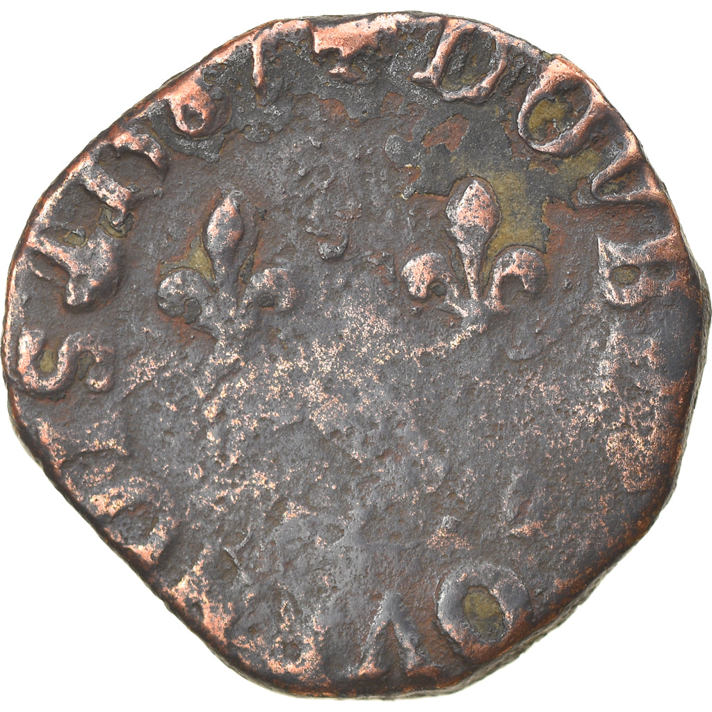 Coin, France, Henri III, Double Tournois, 1587, Troyes, F(12-15), Copper