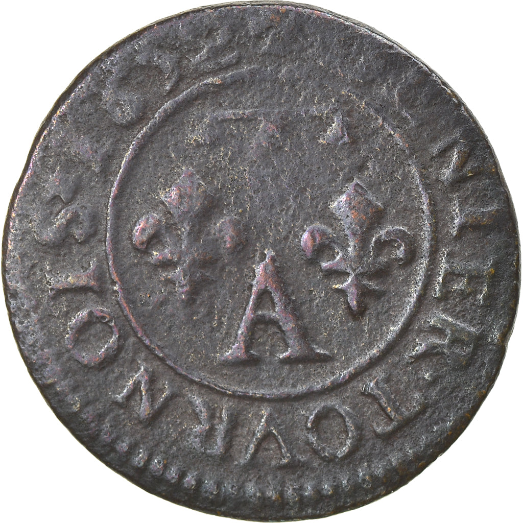 Moneta, Francia, DOMBES, Gaston d'Orléans, Denier Tournois, 1652, Trévoux, B