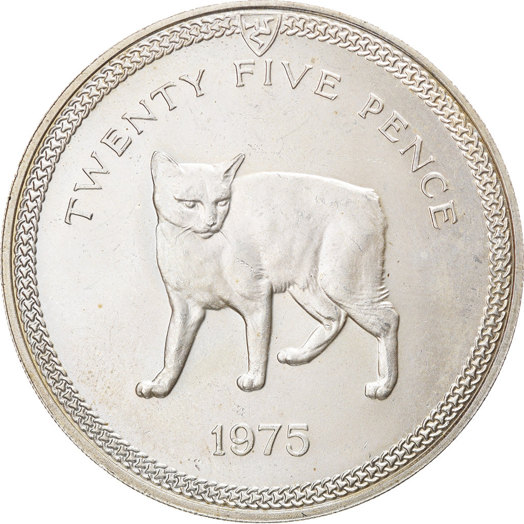 Coin, Isle of Man, Elizabeth II, 25 Pence, 1975, Pobjoy Mint, MS(63), Silver
