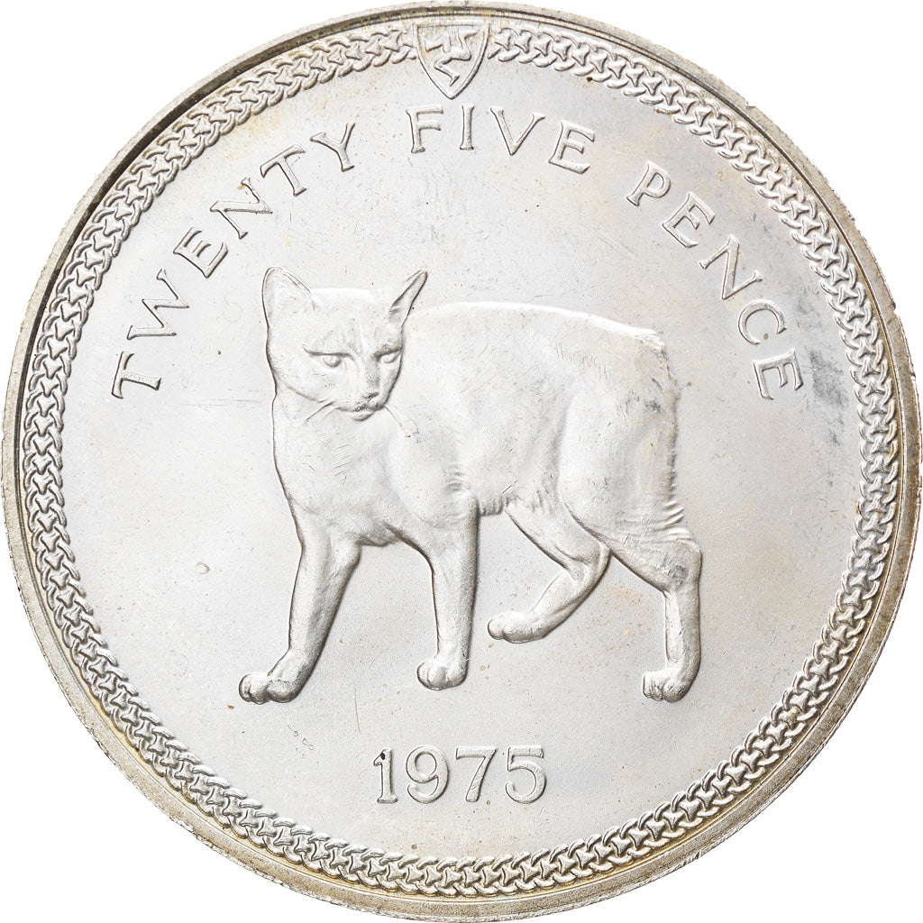 Coin, Isle of Man, Elizabeth II, 25 Pence, 1975, Pobjoy Mint, MS(63), Silver