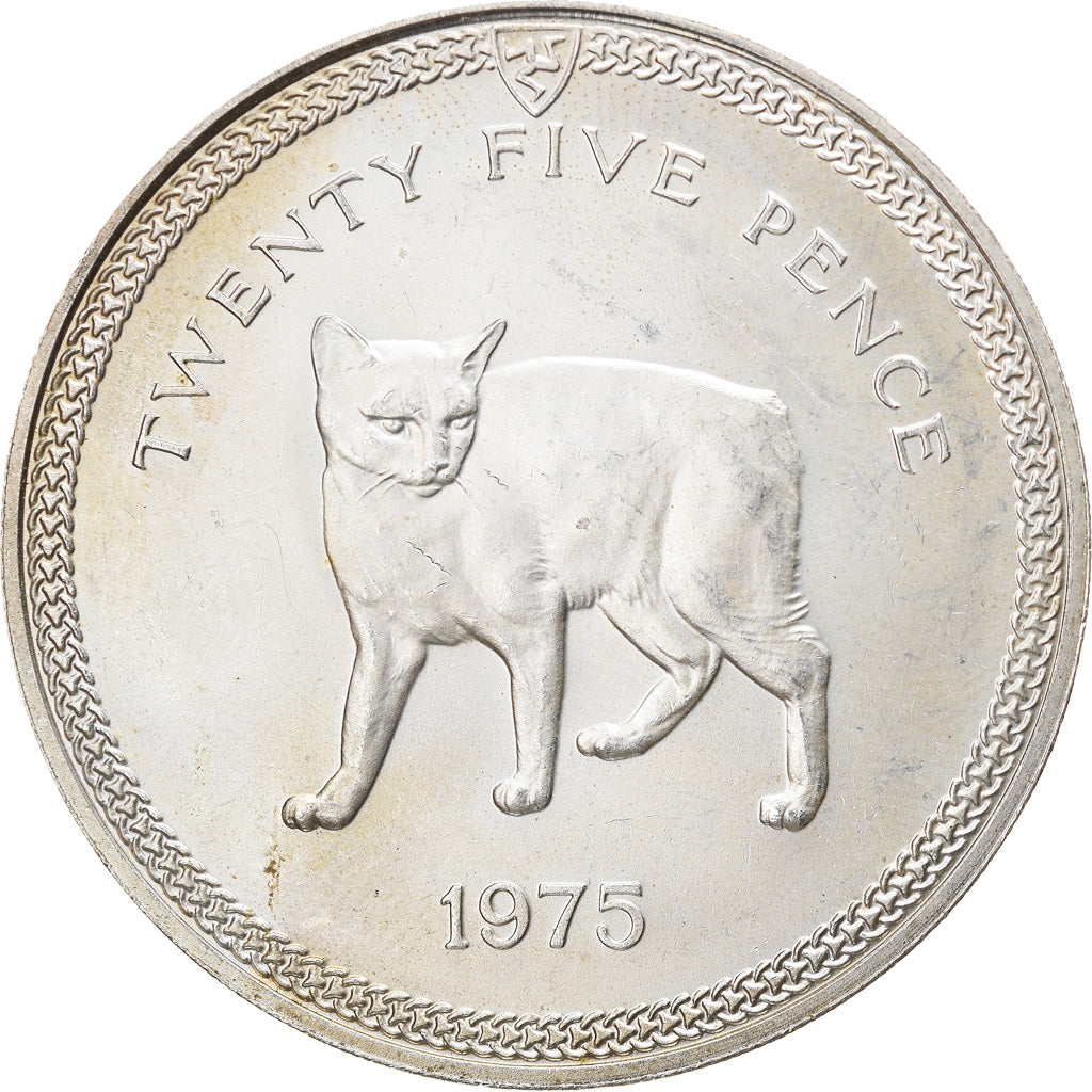 Coin, Isle of Man, Elizabeth II, 25 Pence, 1975, Pobjoy Mint, MS(63), Silver
