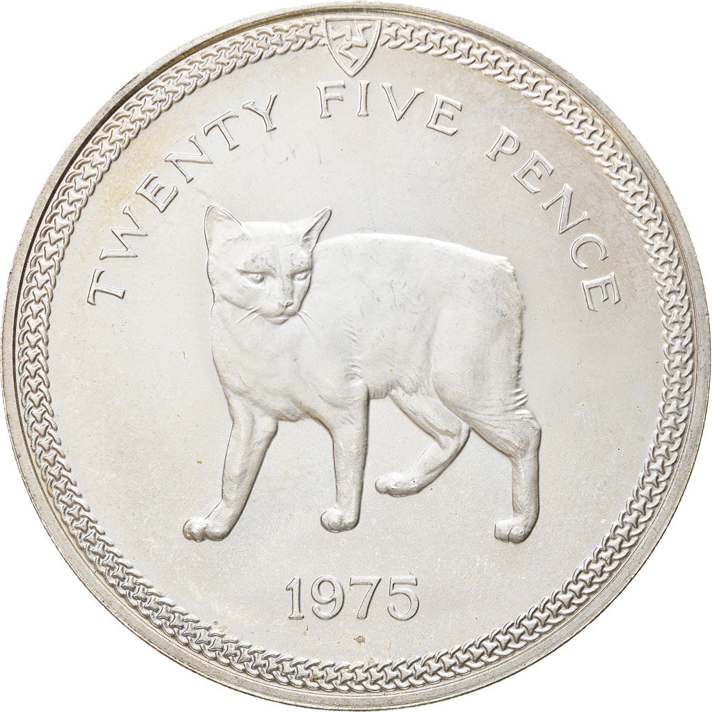 Coin, Isle of Man, Elizabeth II, 25 Pence, 1975, Pobjoy Mint, MS(63), Silver