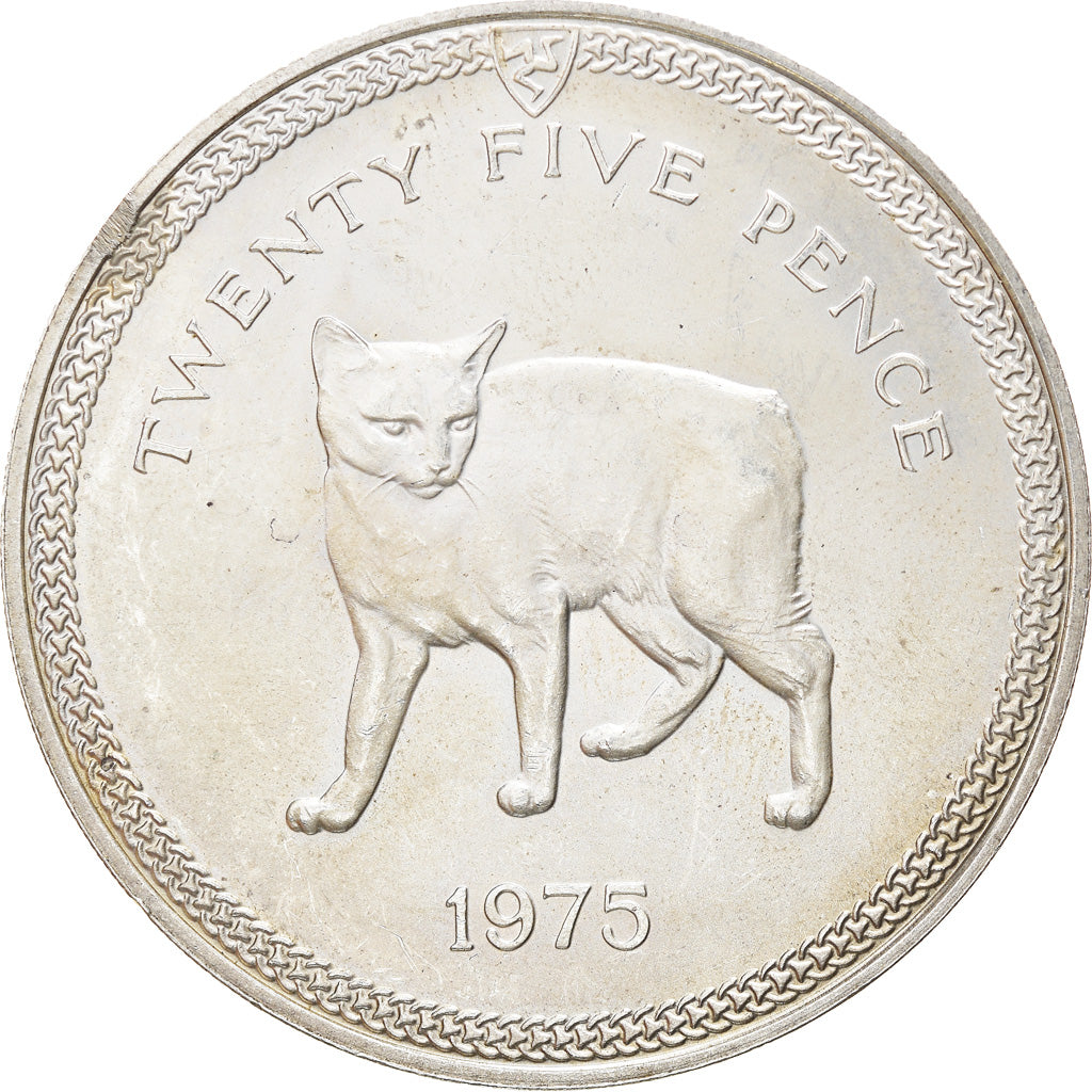 Coin, Isle of Man, Elizabeth II, 25 Pence, 1975, Pobjoy Mint, MS(63), Silver