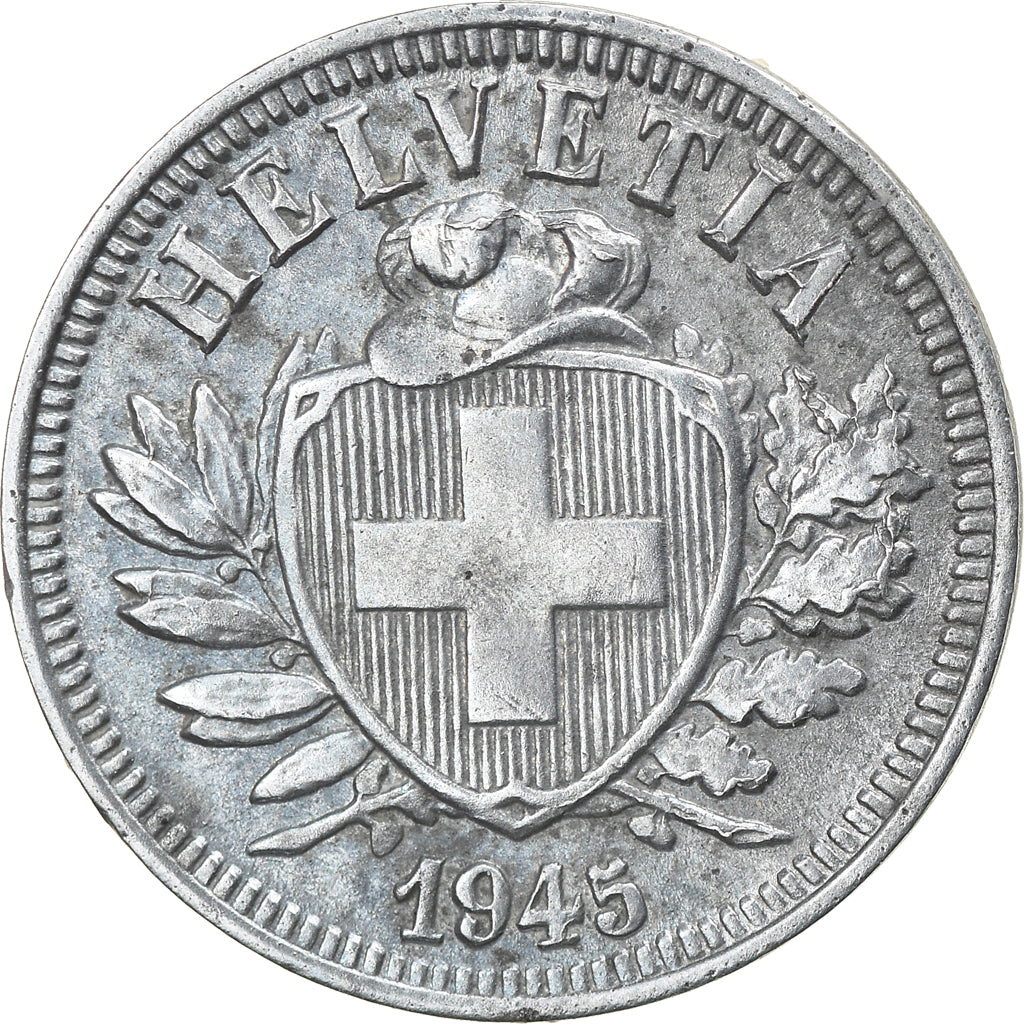 Coin, Switzerland, 2 Rappen, 1945, Bern, AU(50-53), Zinc, KM:4.2b