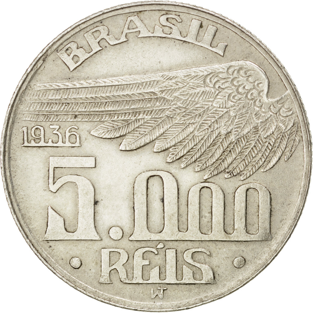 Coin, Brazil, 5000 Reis, 1936, AU(55-58), Silver, KM:543