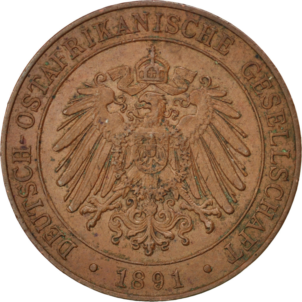 GERMAN EAST AFRICA, Pesa, 1891, KM #1, AU(55-58), Copper, 6.46