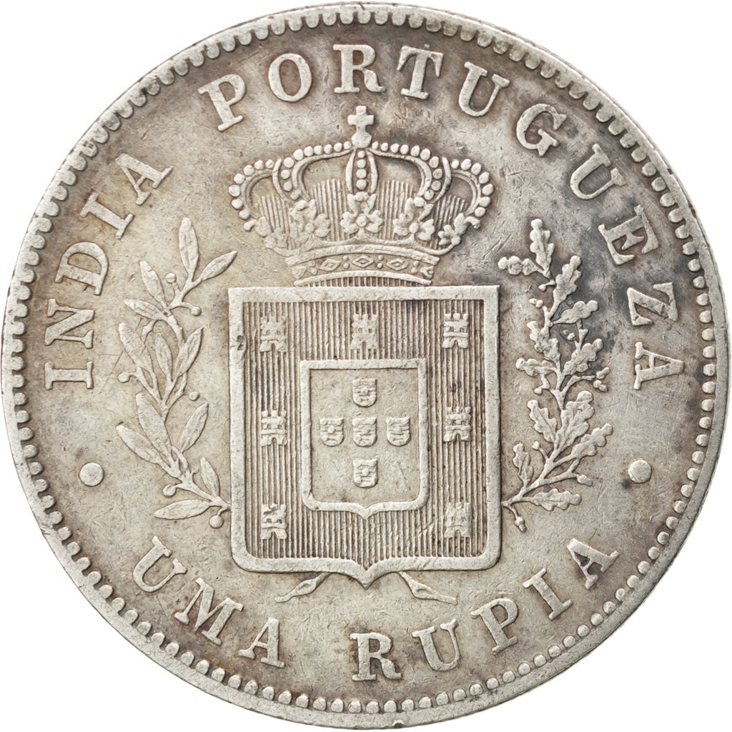 Moneta, INDIE-PORTUGALSKIE, GOA, Luiz I, Rupia, 1881, VF(30-35), Srebro, KM:312