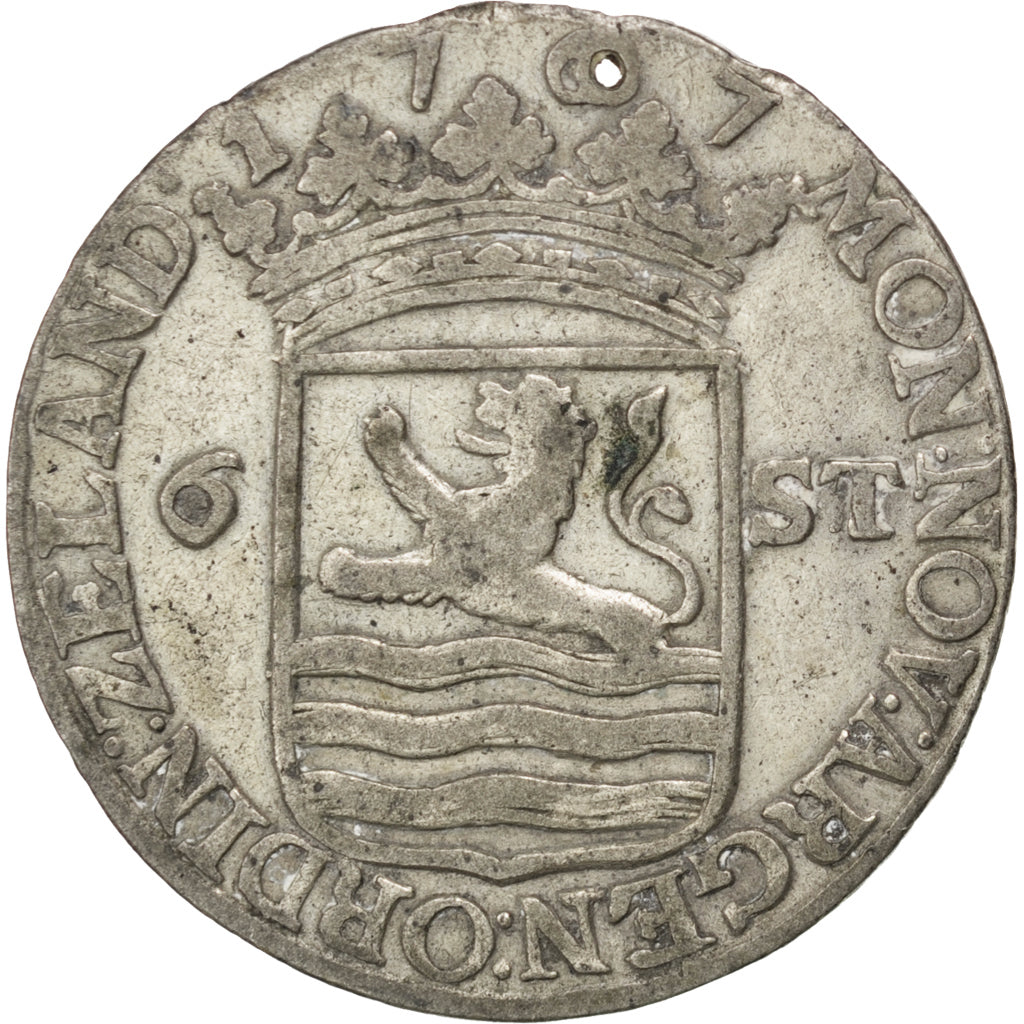 Paesi Bassi, ZEELAND, 6 Stuivers, Scheepjesschelling, 1767, MB, Argento, KM:90.2