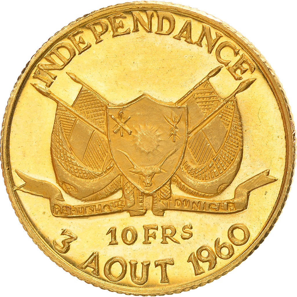 Coin, Niger, Diori Hamani, 10 Francs, 1960, Proof, MS(63), Gold, KM:1