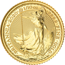 Coin, Great Britain, Elizabeth II, 10 Pounds, 1/10 Oz, 2020, MS(65-70), Gold