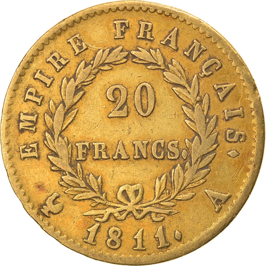 Moneta, Francia, Napoléon I, 20 Francs, 1811, Paris, MB+, Oro, KM:695.1